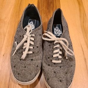 Vans Limited Edition Lace Up Skater Style Sneakers Grey w/ Black Polka Dots 6.5